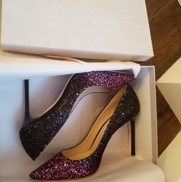 Jimmy Choo Shoes - SOLD!! Jimmy Choo ROMY pink glitter degrade heels